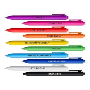 NWT Motivational Pens 10-Pack Assorted Colors Black Ink Retractable